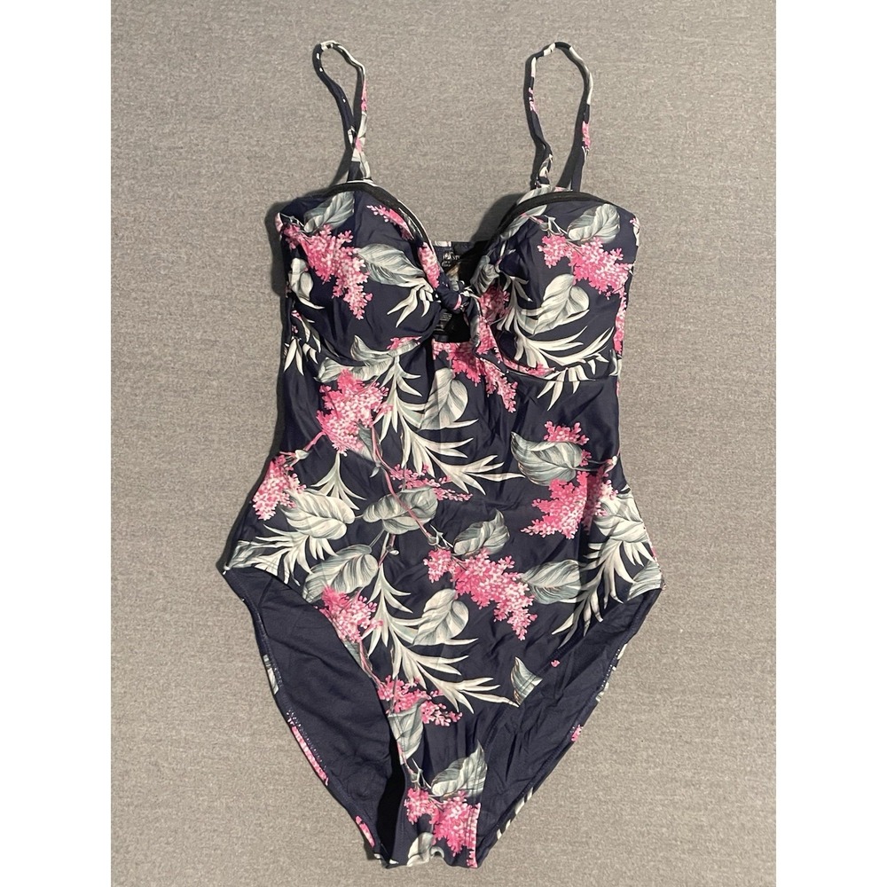 Oasis Tropical Floral One Piece Swimsuit Women UK 12 Pink Navy Vacation Swimwear